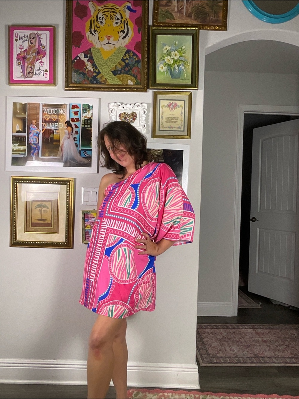 Lavender J NWT One Shoulder Asymmetrical Pink Resort‎ Dress Small mini tropical